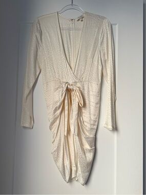 Ronny Kobo Ivory Satin Wrap Dress with Front Tie